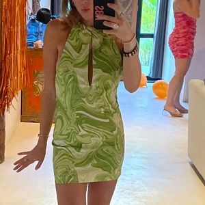 Rumours XS green & white swirl dress